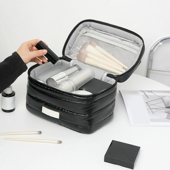 Qiweii Large Capacity Open-Top Cosmetic Bag, Soft Exquisite Travel Makeup Organizer, Ladies Fashion Cosmetic Pouch