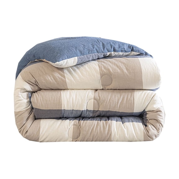 Qiweii Large Grid Thickened All Season Comforter, Single Size Warm Winter Spring Quilt, Home Bed Bedding