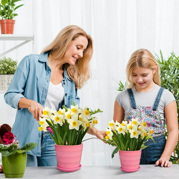 Qiweii Large Size Horizontal Striped Plastic Plant Pot,Sturdy Container for Indoor and Outdoor Potted Plant Display