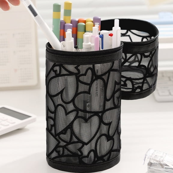 Qiweii Mesh Makeup Brush Holder Organizer, Round Transparent Storage Bag with Drawstring for Cosmetic Brushes, Large Capacity Travel Toiletry Bag for Bathroom Organization