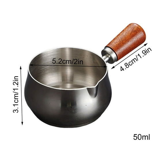 Qiweii Mini 304 Stainless Steel Milk Warmer 60ml/120ml/180ml Wooden Handle Reusable For Chocolate Melting Small Cooking Pot
