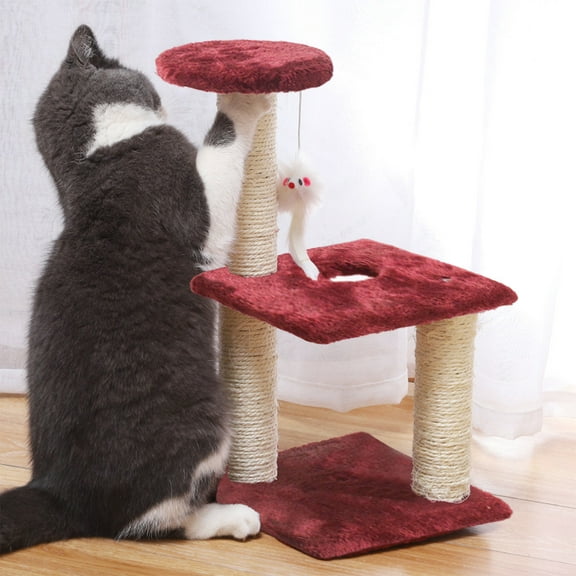 Qiweii Modern Cats Climbing Frame Cat Tree Tower for Large Cats Cat Scratching Post with Cat Self Groomer, Large Top Bed, Thick Scratch Post and Danging Ball Great for Large Indoor Cats
