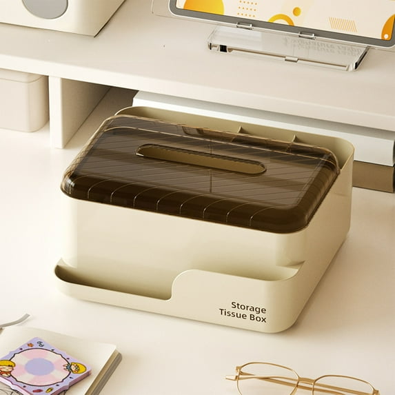 Qiweii Multi-Function Plastic Tissue Box Holder for Living Room - Desktop Storage Organizer with Remote Control Compartment, for Coffee Table, Dining Table, Kitchen Countertop Decoration