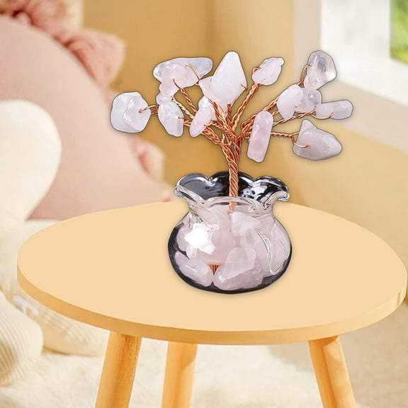 Qiweii Natural Crystal Chip Fortune Tree Hand Woven Ornament Healing Crystal Desktop Decor for Home Office And Good Luck Fengshui Ornament