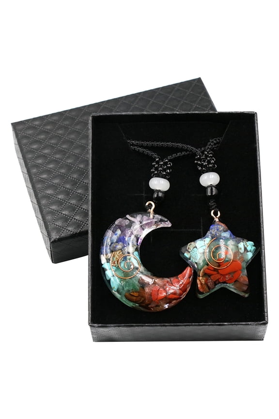 Natural Crystal Chip Set with Moon Star Pendant Boxed Version, Healing Stone Gift Set for Jewelry Making