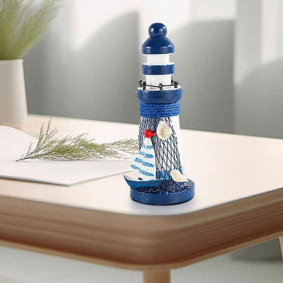 Qiweii Nautical Style Mini Wooden Lighthouse Figurine, Decorative Craft Ornament for Desktop, Home Coastal Vibe Builder