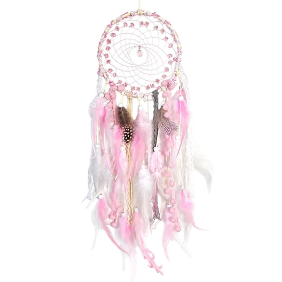 Qiweii Pastel Pink Dreamcatcher with Glass Beads and Feathers,Bohemian Wall Hanging Decor