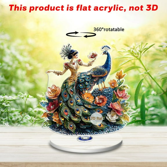 Qiweii Peacock Fairy 2D 360-Degree Rotating Ornament, Whimsical Desktop Decor for Living Room, Home Playful Focal Point