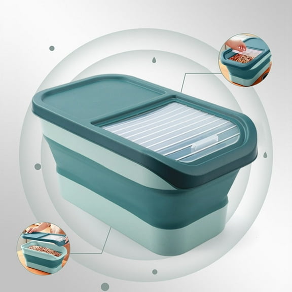 Qiweii Pet Food Storage Containers, Collapsible Dog Food Storage Container with Sliding Transparent Lid, Airtight Bucket for Dogs/Cats 12-15 Kg Airtight With Hinged Lid Wheels