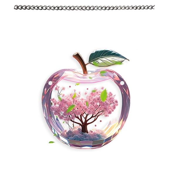 Qiweii Pink Apple Cherry Blossom Tree 2D Acrylic Pendant,Decorative Hanging Sign for Window Balcony and Garden