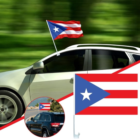 Qiweii Puerto Rico Car Flag 11.8X17.7 Inch with Pole for Vehicle Decor