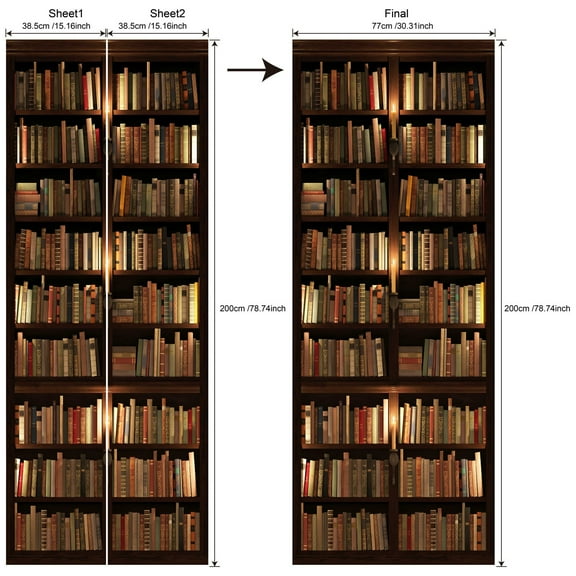 Qiweii Removable PVC Waterproof Door Stickers, Peel-and-Stick DIY Door Wallpaper, Self-Adhesive Wall Cover Murals