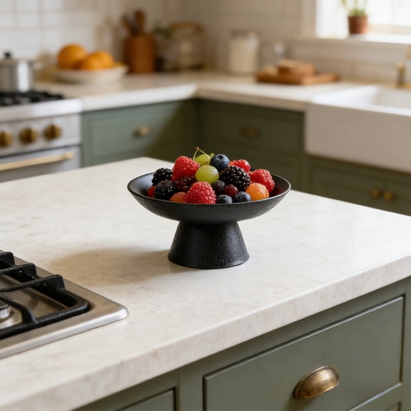 Qiweii Round Opening Black Tray Polymer Resin Plastic Serving Platter