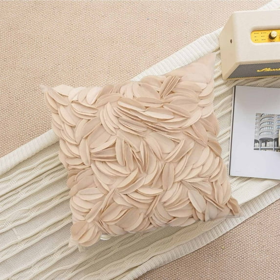 Qiweii Scandinavian Style Leaf Print Pillowcover, Solid Color Soft Cushion Cover, Sofa Bedroom Decorative Pillow Case