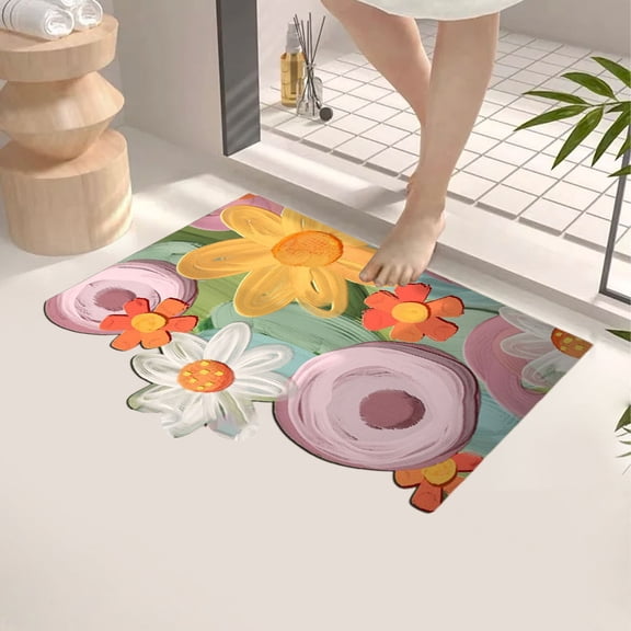 Qiweii Small Fresh Bathroom Floor Mat Absorbent Non-Slip Quick-Dry Gate Doormat