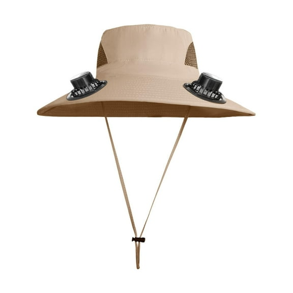 Qiweii Solar Fan Hat for Men Women, Wide Brim UPF50  Sun Hat with 2 Removable Fan 3-Speed Wind Solar&USB Charging Fan Hat with Face Mask