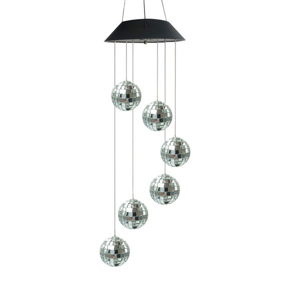Qiweii Solar Powered Mirror Ball Wind Chime Light Black Shell, Outdoor Yard and Garden Decor Lamp