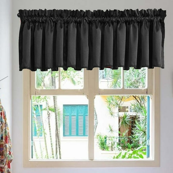 Qiweii Solid Color Printed Valance Curtain,Light Filtering Fabric for Kitchen and Bedroom Window Decor
