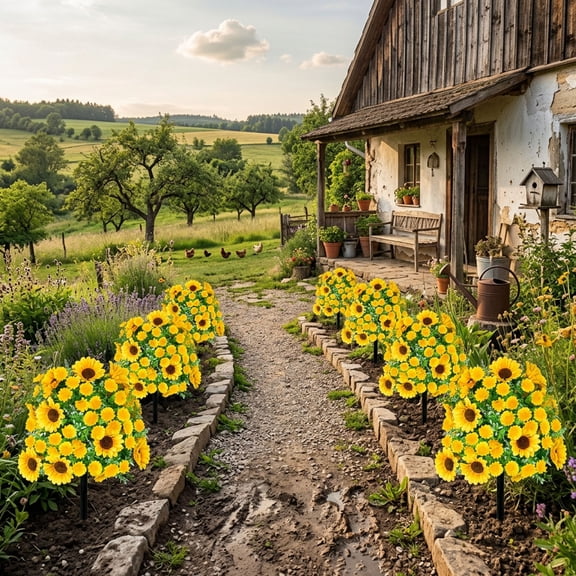 Qiweii Spring Artificial Sunflower Ground Stake Garden Yard Floral Decor