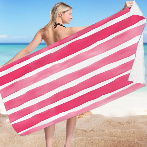 29.53 X 59.06 Inches Large Beach And Bath Towel, Thick Double Fleece Microfiber Fabric, Comfortable Water Absorbent Cloth For Pool, Seaside And Indoor Daily Use