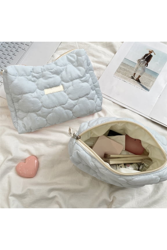 Striped Color-blocked Clouds Shape Knitted Bag, Portable Ins-style Cosmetic Bag, Versatile As Pencil Case, Cute Pattern Soft Fabric, Ideal For Home Travel Organization