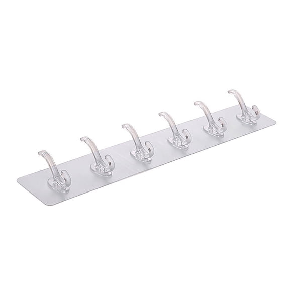 Qiweii Transparent 6 Hook Adhesive Wall Hanger,Heavy Duty Magic Sticky Hook for Home Kitchen Bathroom and Office Use