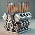 thumbnail image 1 of Qiweii V8 Engine Block Desk Organizer, Mechanic-Themed Pen Pencil Holder, Industrial Style Desk Decor, 1 of 2