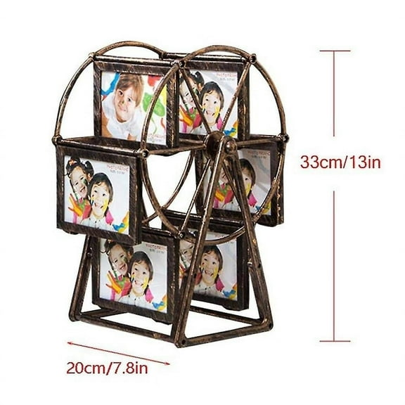 Qiweii Vintage Rotating Ferris Wheel Picture Frame - 5-Inch Durable Resin Craft, Smooth Rotation Photo Display, Ideal for Home Shelf/Bedroom/Living Room Decor, Thoughtful Gift