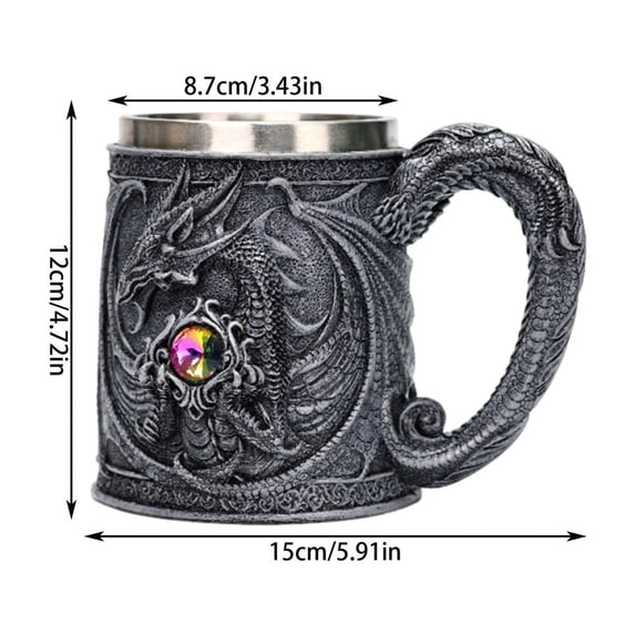 Qiweii Western Mythology Medieval Roaring Dragon Mug 3D Embossed Winged Dragon Cup Creative Dragon Beer Coffee Cup Mythical Dragon Drinkware