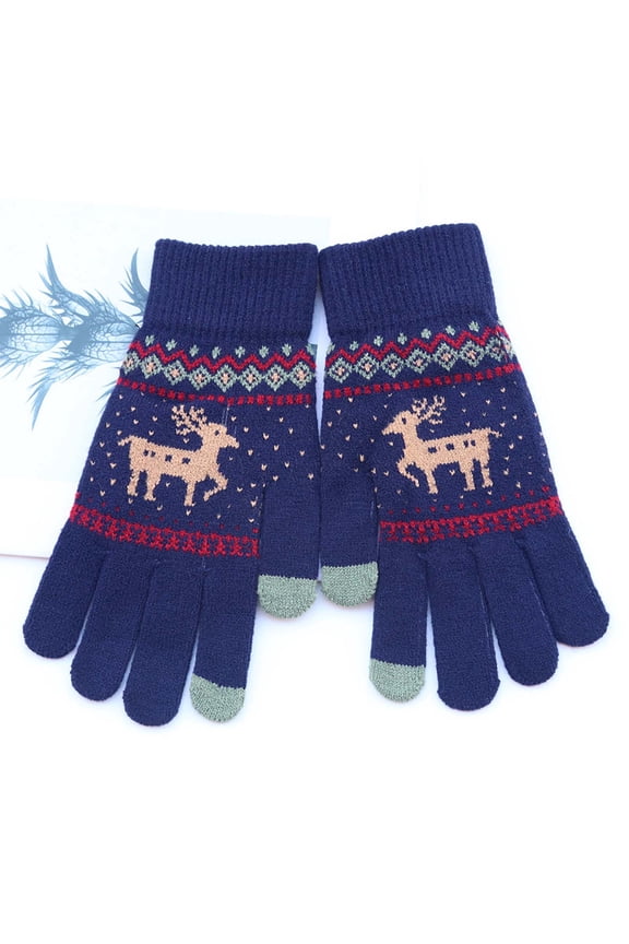 Winter Knitted Full Finger Touch Screen Deer Pattern Gloves Warm Women’s Outdoor Sun Protection Soft Long Sleeve Gloves,Women’s Knitted Touch Screen Gloves