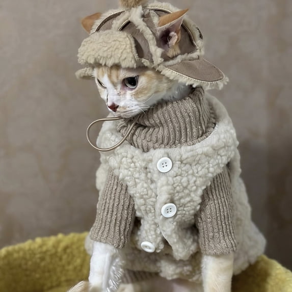 Qiweii Winter Lamb Wool Warm Pet Suit with Hat Cozy Outfit for Dogs and Cats