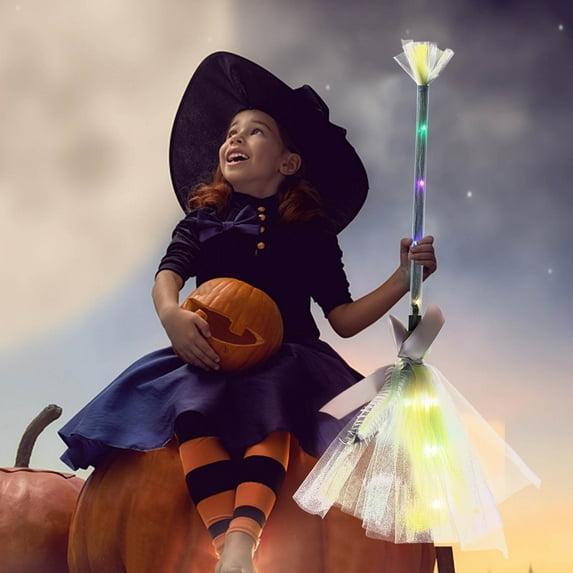 Qiweii Witches Broom Halloween Decor Animated Light up Dancing Magic Witch Broom for Indoor & Outdoor Porch Halloween Party Decorations