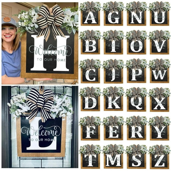 Qiweii Year-Round Last Name Front Door Wreath, Decorative Hanging Plaque, Home Entryway Welcome Decor