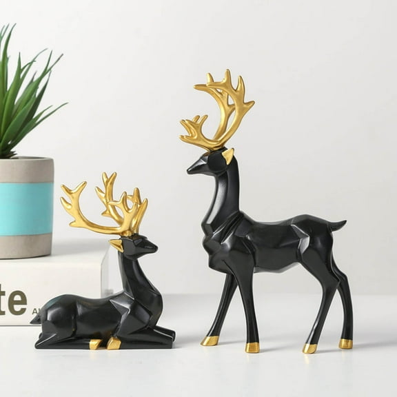 Qixi Christmas Reindeer Figurines Small Resin Sitting Standing Deer Statues Black Clearance Sale!