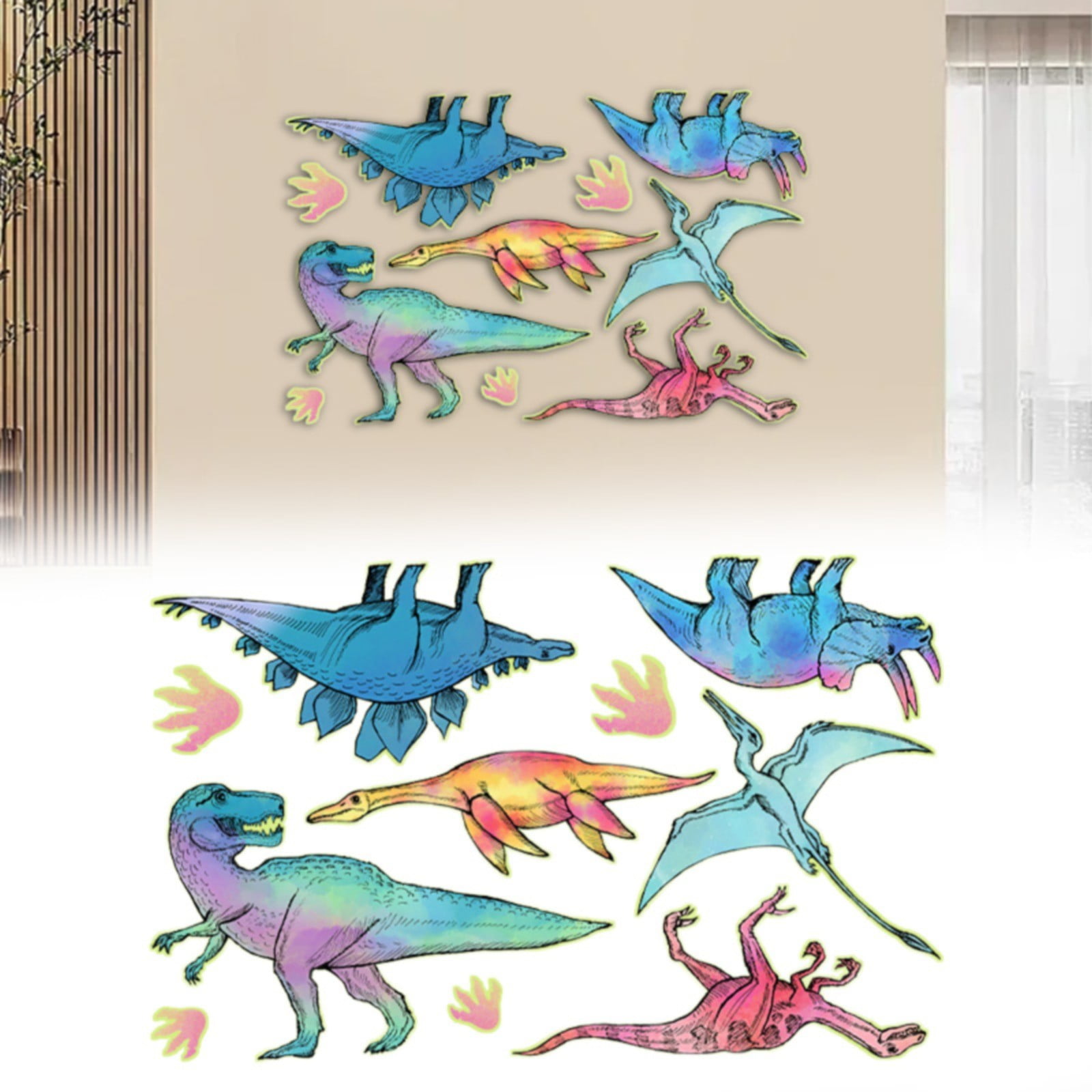 Glow In The Dark Dinosaur Wall Stickers - 81-Piece Removable Decals For Kids' Bedroom & Nursery
