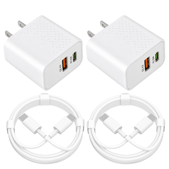 Qixxronics 35W Wall Charger USBC Fast Charging 3ft Type-C Cable Compatible with OnePlus, LG, Samsung Galaxy, Z Fold , Z Flip, Motorola [2Pack]