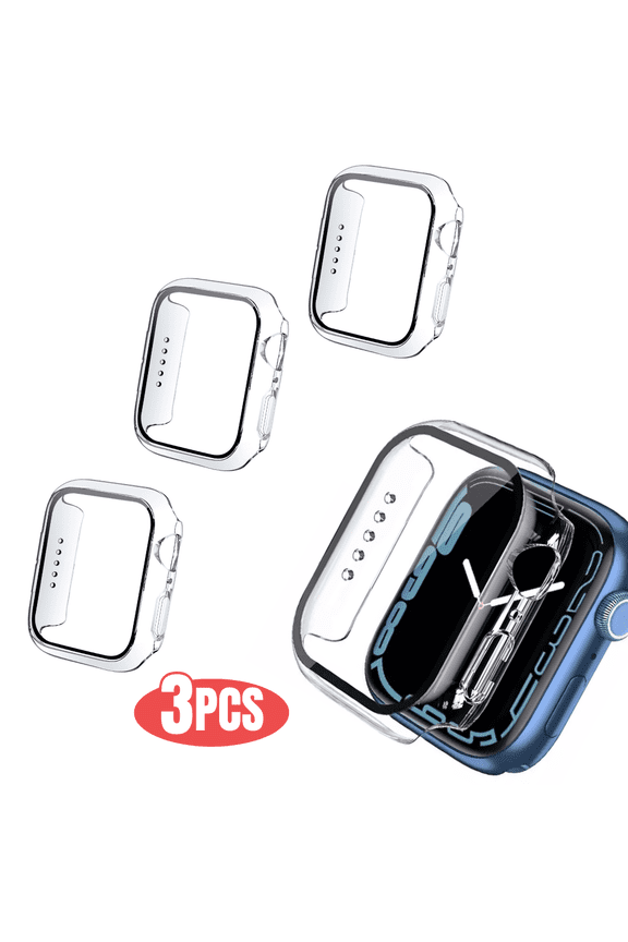Full Cover Case Clear for Apple Watch SE 3 40mm, 3PACK, with Built-in Clear Tempered Glass Screen Protector