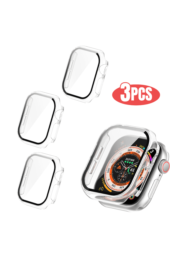 Full Cover Case Clear for Apple Watch Series 11 42mm, 3PACK, with Built-in Clear Tempered Glass Screen Protector