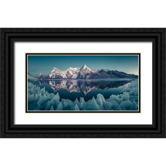 Qiye 14x9 Black Ornate Wood Framed with Double Matting Museum Art Print Titled - Shishapangma A??Ae?Cae??E?Ue?A??