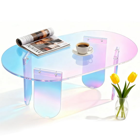 Qiyeste Colorful Acrylic Coffee Table, Modern Minimalist Rainbow Coffee Table with Laser Film Tabletop and Colorful Gradient Design, Suitable for Living Rooms and Outdoor Terraces