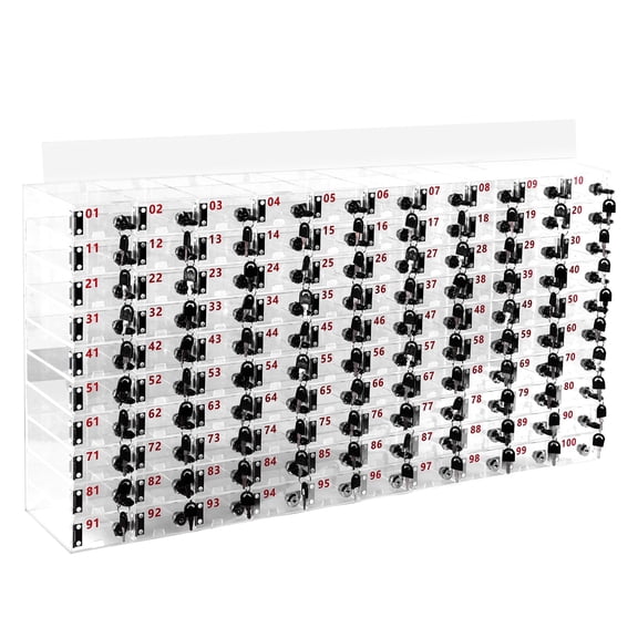 Qiyester 100Slot Clear Acrylic Cell Phone Locker Cabinet with Door Locks and Keys, Storage Organizer for Factory, Classroom and Office Use