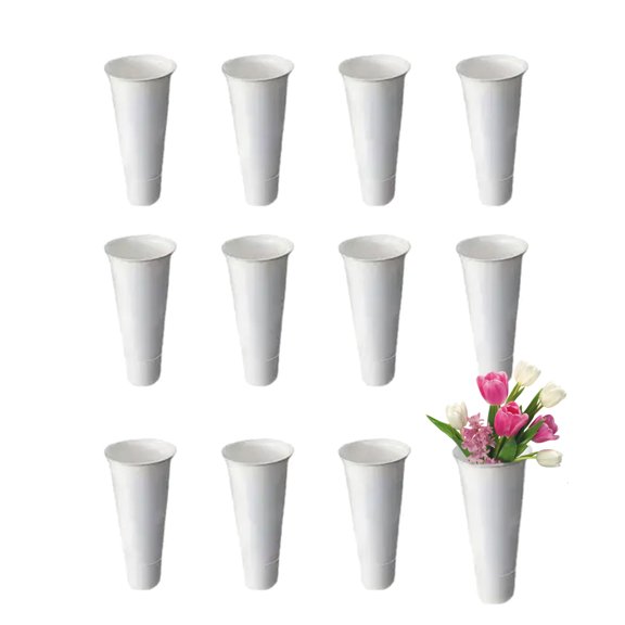 Qiyester 12 Pack Flower Buckets Plastic Vase Conical Display Planters for Table Home Wedding Decorations