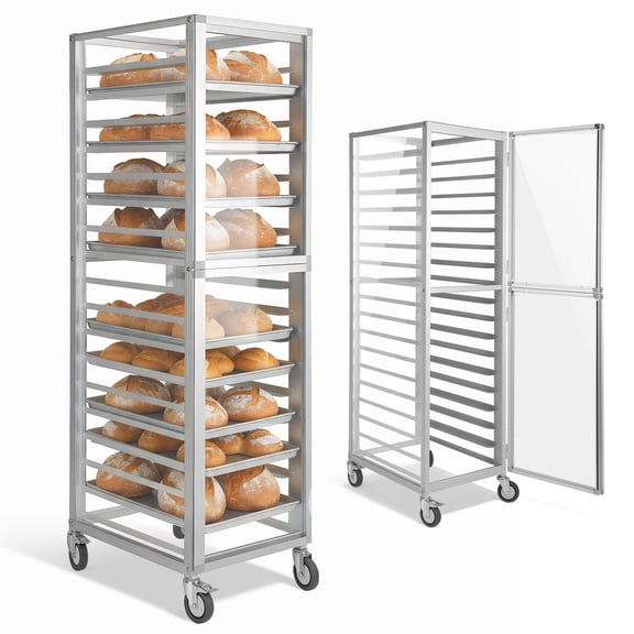 Qiyester 18-Layer Aluminum Alloy Baking Pan Rack, Multi-Layer Enclosed Bread Pan Storage Rack, Detachable with Wheels, Suitable for Kitchens and Homes, Bread Baking Equipment