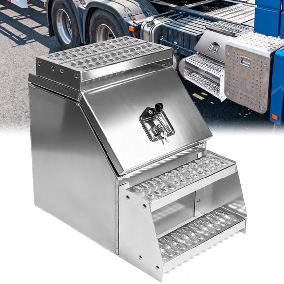 Qiyester 18In Half Truck Step Tool Box, Aluminum Side Storage Saddle-Shaped Step Box, Waterproof with T-Handle Lock, Suitable for Half Trucks, Flatbed Trailers
