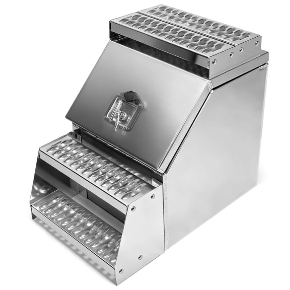 Qiyester 18in Aluminum Semi Trucks Side Mount Tool Box 17.99x27.99x25in Side Storage Saddle Step Box with T-handle Latch Lock for Peterbilt Kenworth & More