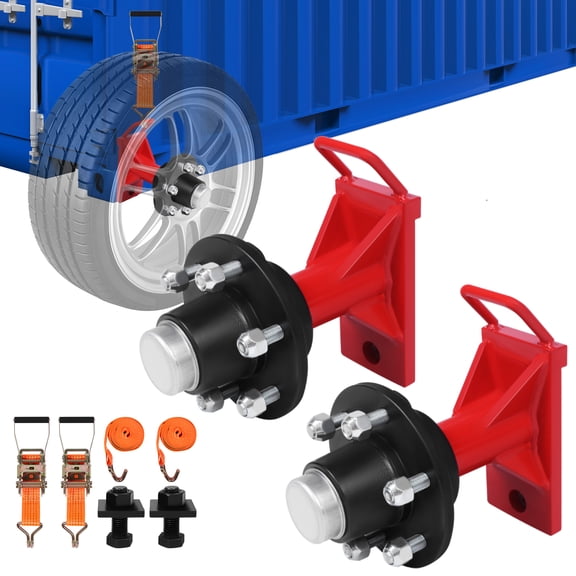 Qiyester 2-Pack Shipping Container Wheels 6-Lug Axle Wheel Kit Heavy Duty Carbon Steel with Ratchet Strap for 20-40ft Empty Containers 22000LBS Capacity