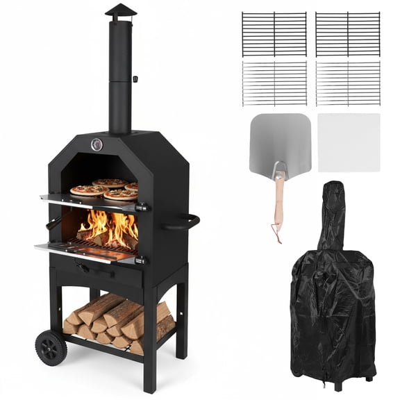 Qiyester 2-Tier Freestanding Charcoal Pizza Oven Stone And Shovel Large Pizza Baking Oven