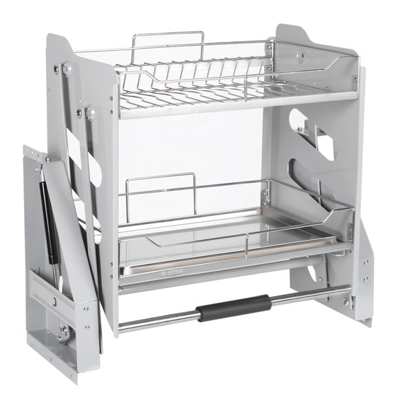 Qiyester 2-Tier Pull-down Storage Lift Cabinet Pull Cabinet Shelf Organizer 304 Stainless Steel 22-34 Inch Width for Snacks Bowls Plate