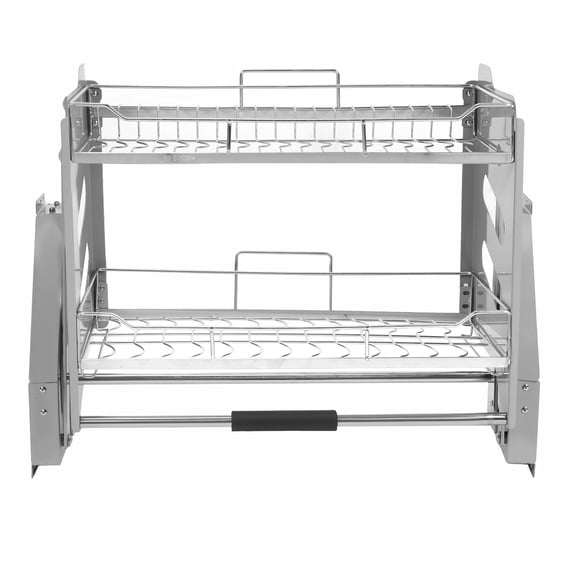 Qiyester 2-Tier Pull-down Storage Lift Cabinet Pull Cabinet Shelf Organizer 304 Stainless Steel 22-34 Inch Width for Snacks Bowls Plate