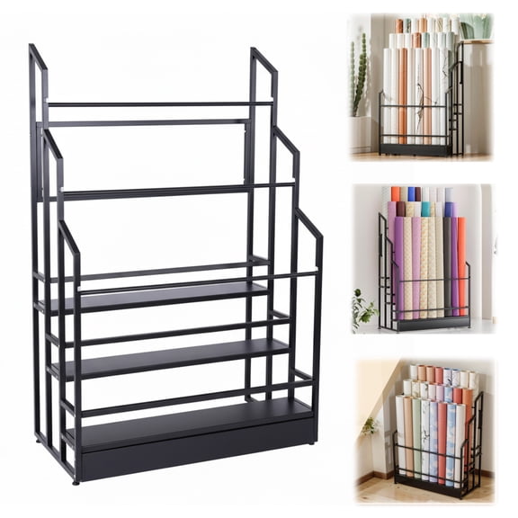 Qiyester 59.06 In 3-Tier Heavy-Duty Metal Fabric Roll Storage Rack with Adjustable Legs, Organizer for Curtains, Wallpaper and Umbrellas